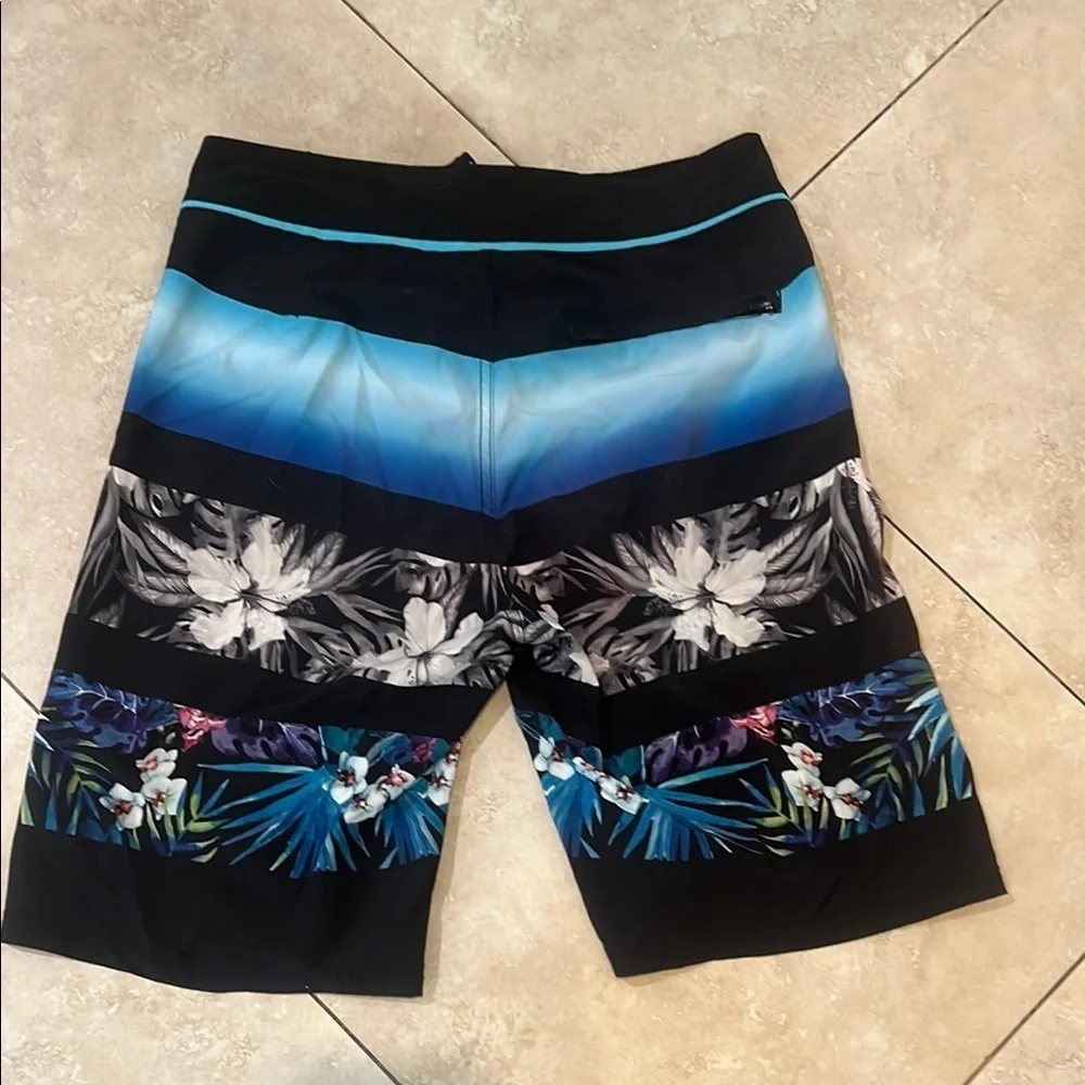 WAILOA Hawaiian Blue Floral Swim Board Shorts Size 30
